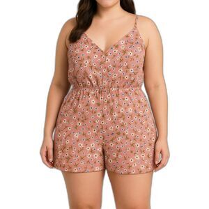 NWT SHEIN Women’s Floral Print V-Neck Cami Romper in Pink | Size Large
